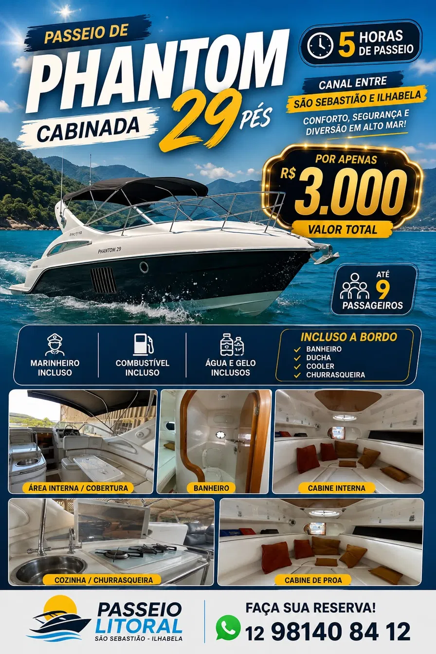 Phantom 29 Pés Cabinada — Passeio Privativo