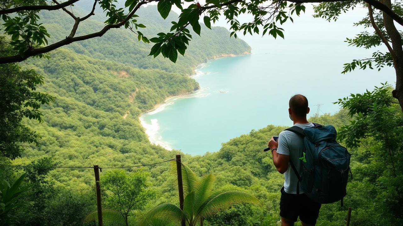 Guia em trilha costeira com vista para o mar